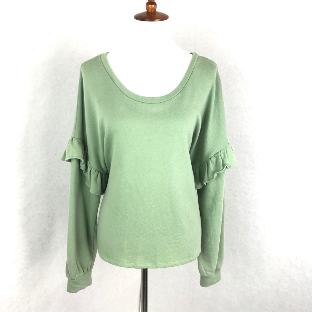 Lucky Brand Ruffle Oversized Sweatshirt Drop Shoul